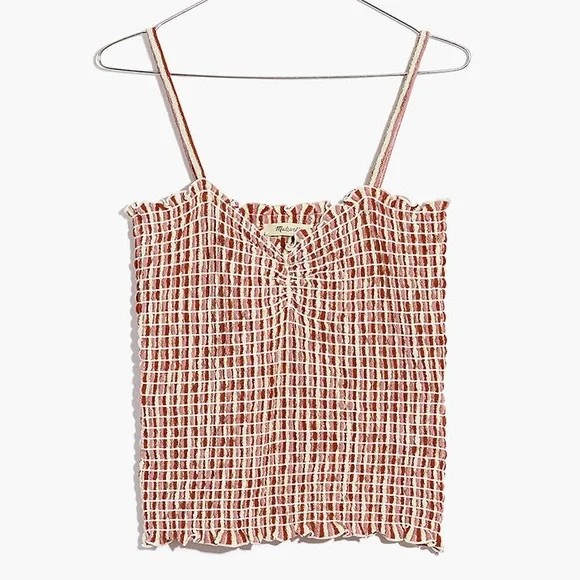 MADEWELL Madewell Parchment Vintage Check Jacquard Smocked Tank Top M - Picture 4 of 6